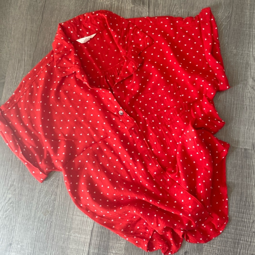 Red heart button down blouse